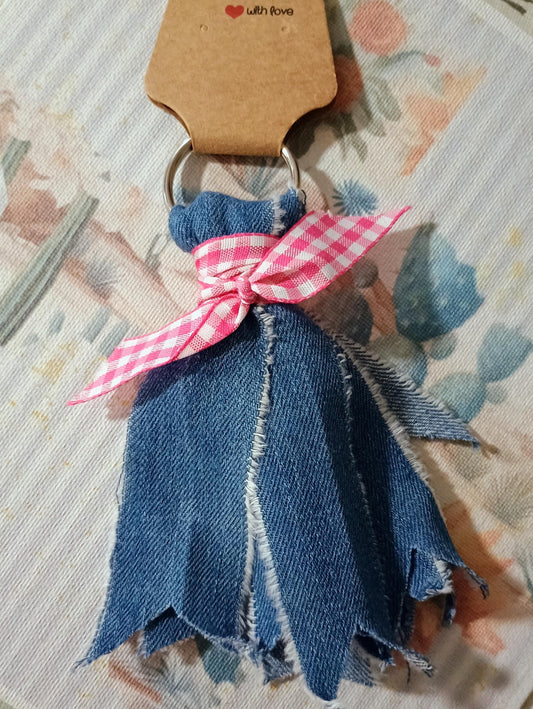 Boho Frayed Denim Keychain