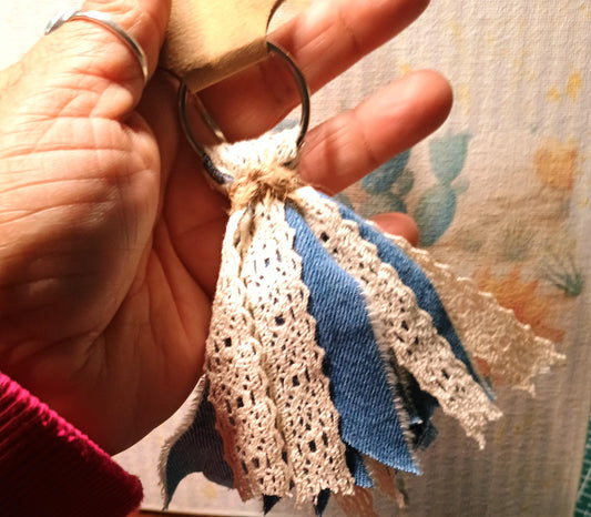 Boho Frayed Denim Keychain