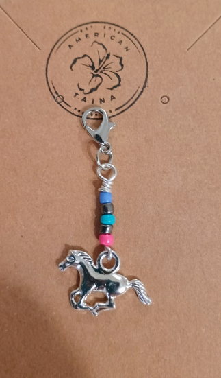 Western Zipper Charm with Horse & Beads