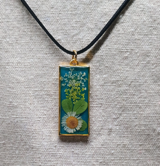 Enchanted Bloom  – Teal & Gold Sparkle Resin Pendant