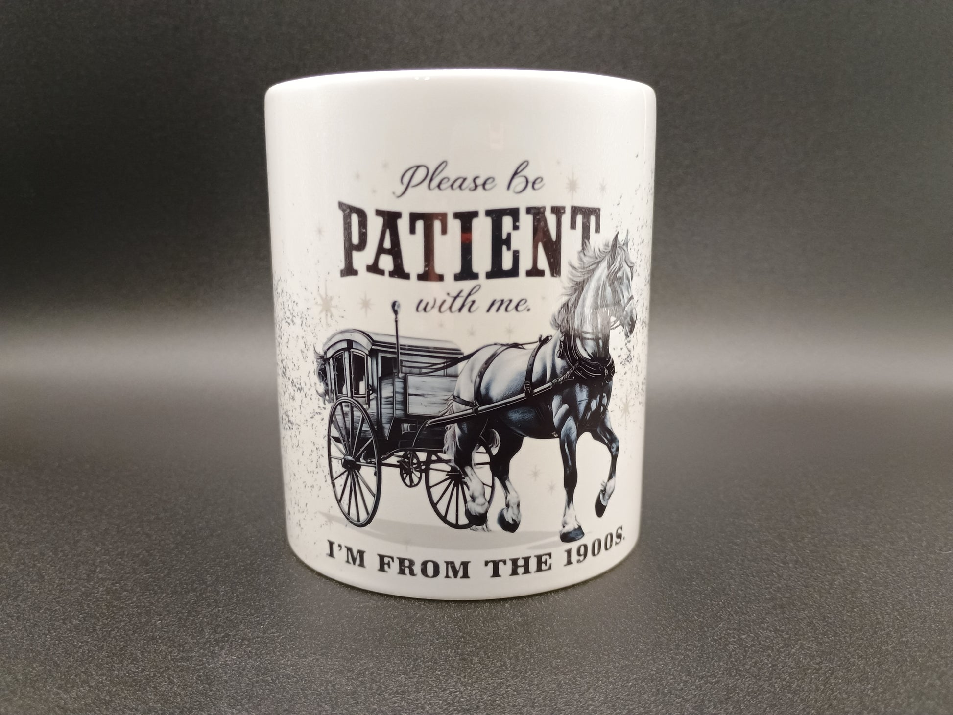 Vintage Patience Mug - Funny 1900s Horse Carriage Coffee Mug Gift - American Taina Crafts 