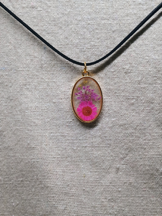 Blossom Whisper – Pink Dried Flowers Resin Pendant