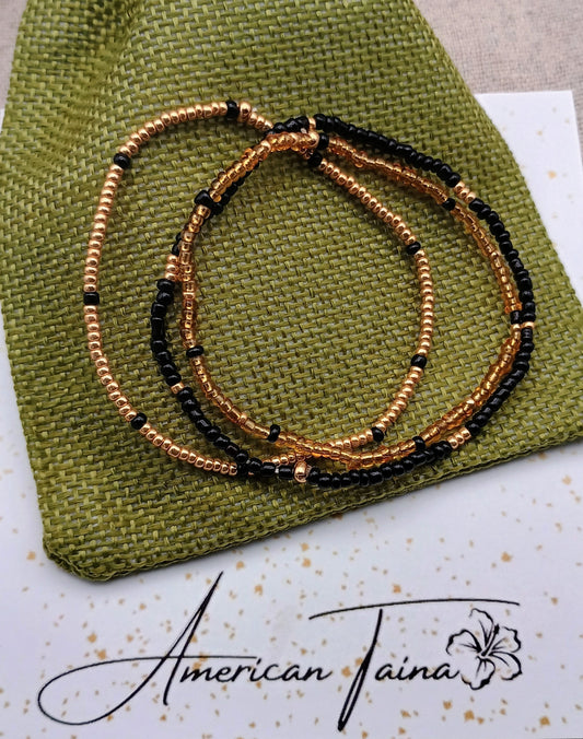 Gold & Black Beaded Bracelet Set
