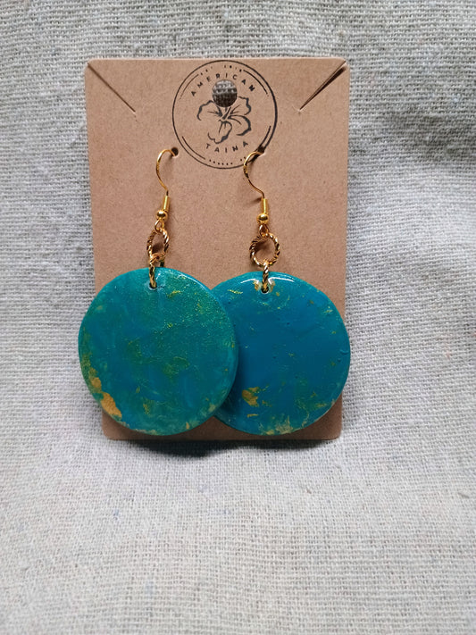 Golden Tide – Teal & Gold Hand-Painted Wooden Earrings