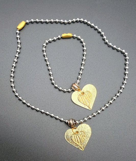 Steel Hearts: Mixed Metal Chain Duo