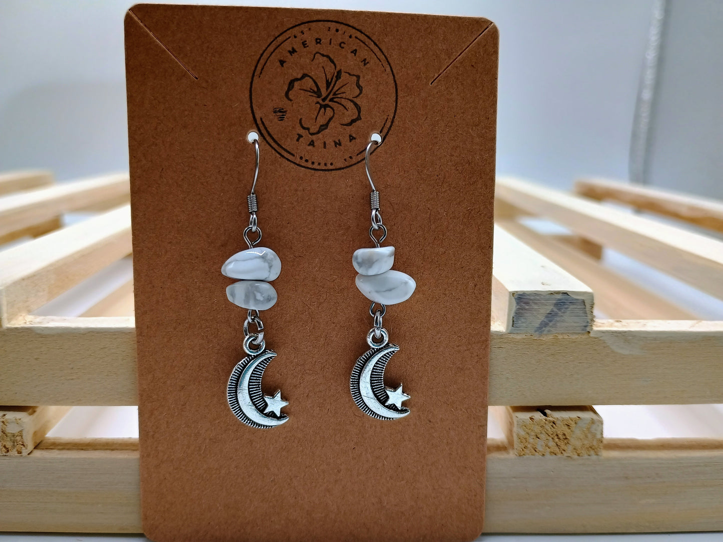 Natural stones moon earrings
