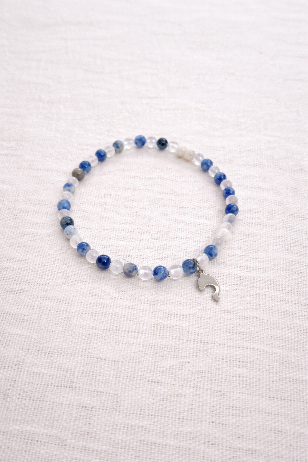 Sodalite & Quartz Bracelet with Dolphin Charm - 7" | Beach Ready Gemstone