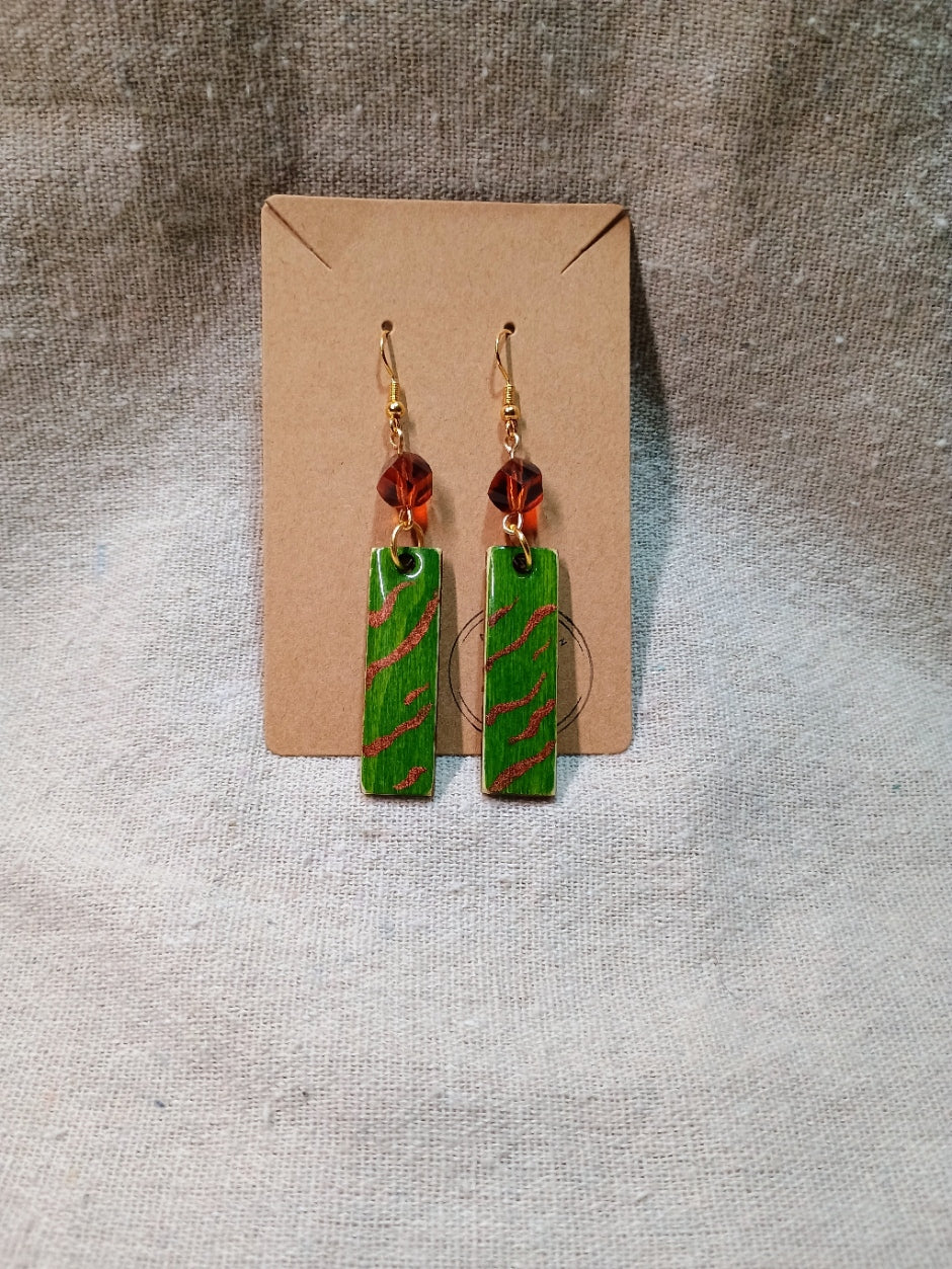 Verdant Pulse – Hand-Painted Wooden Earrings - American Taina Crafts 