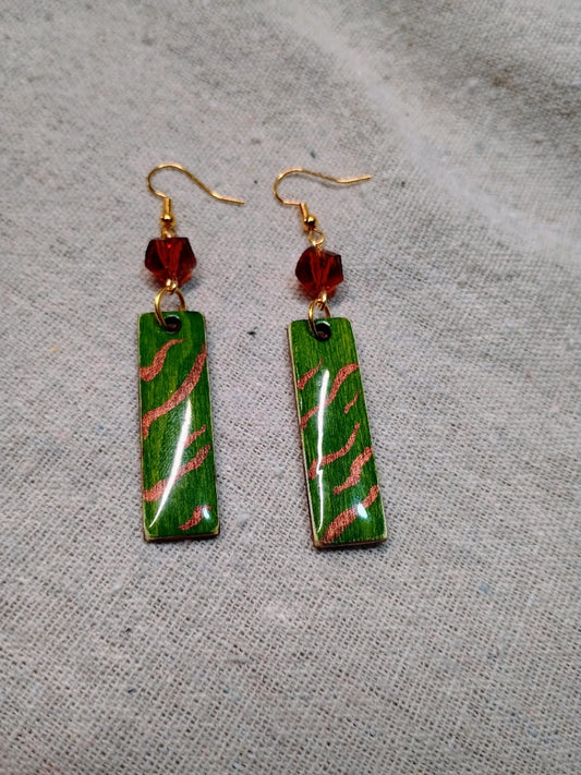 Verdant Pulse – Hand-Painted Wooden Earrings - American Taina Crafts 
